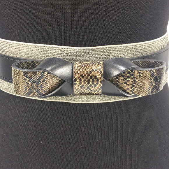 Loft Faux Snake Skin Stretch Belt Silver, Black - Picture 2 of 7
